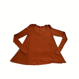 Free People Rust Orange Ribbed Long Sleeve Top  Women’s S, Flowy Relaxed Fit